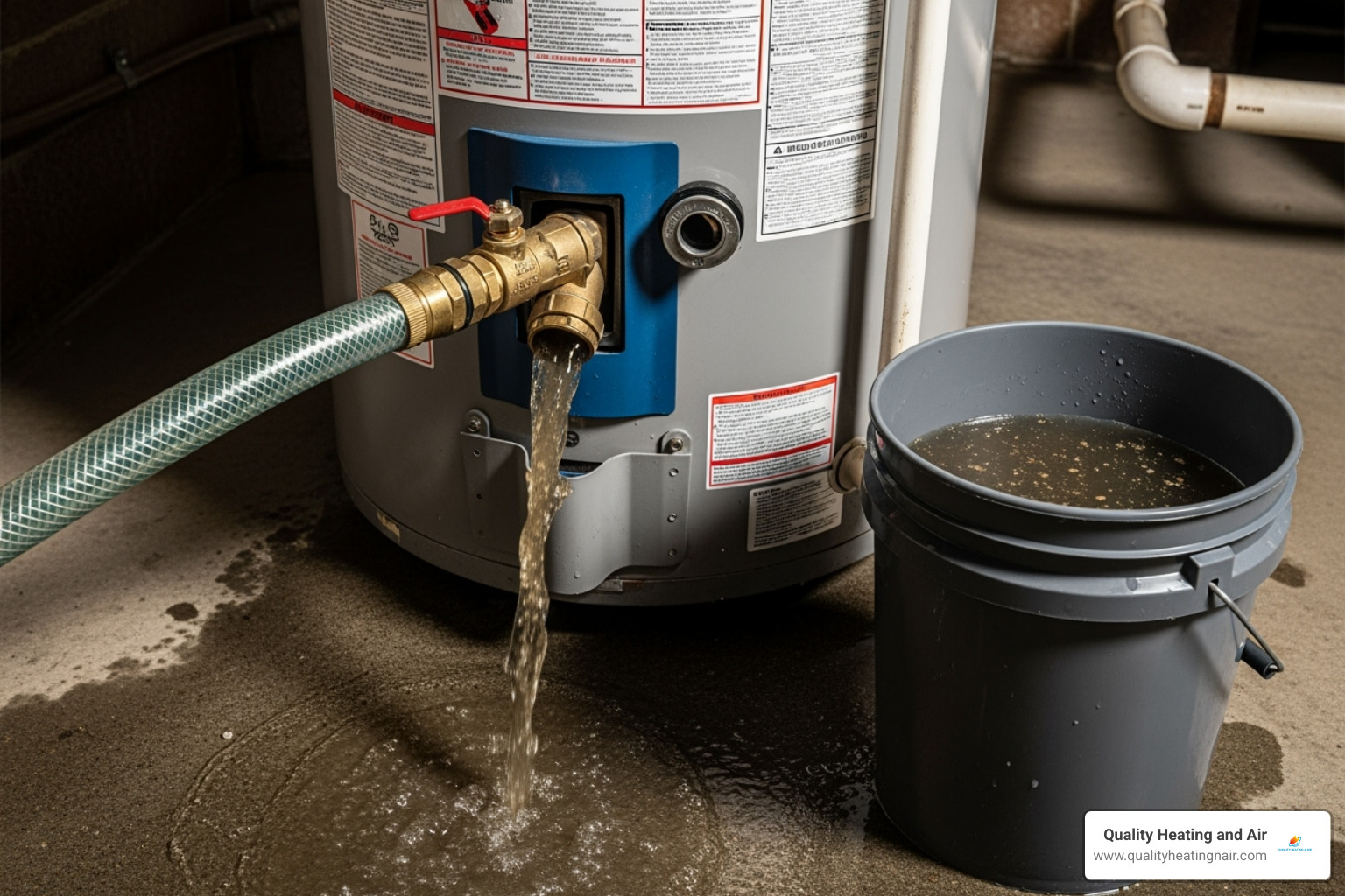 sediment being flushed from a water heater tank - water heater not working in thornton co