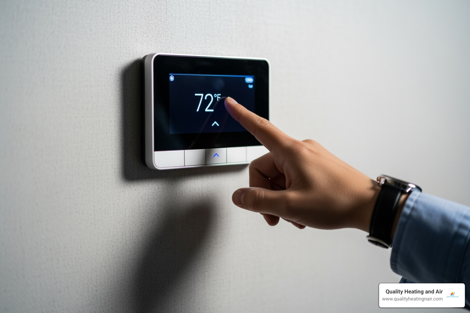 person adjusting a digital thermostat - boiler blowing cold air in edgewater co