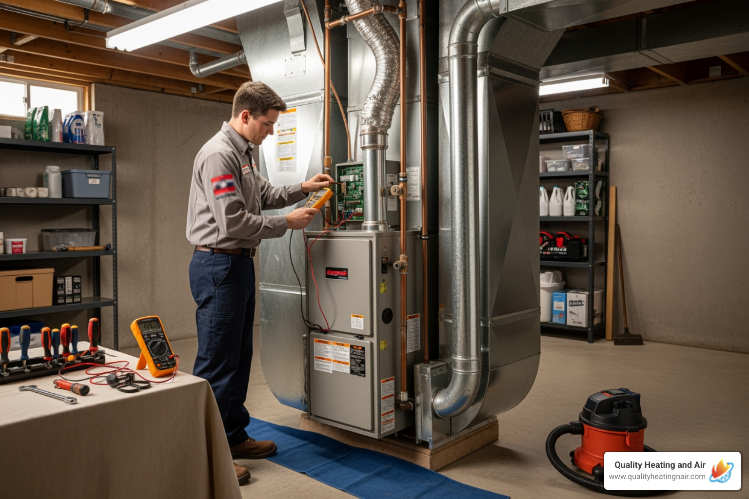infographic showing three key benefits of furnace tune-ups: improved safety with carbon monoxide detector icon, improved efficiency with lower energy bills graph, and extended lifespan with furnace longevity timeline - furnace tune up near me in westminster, co