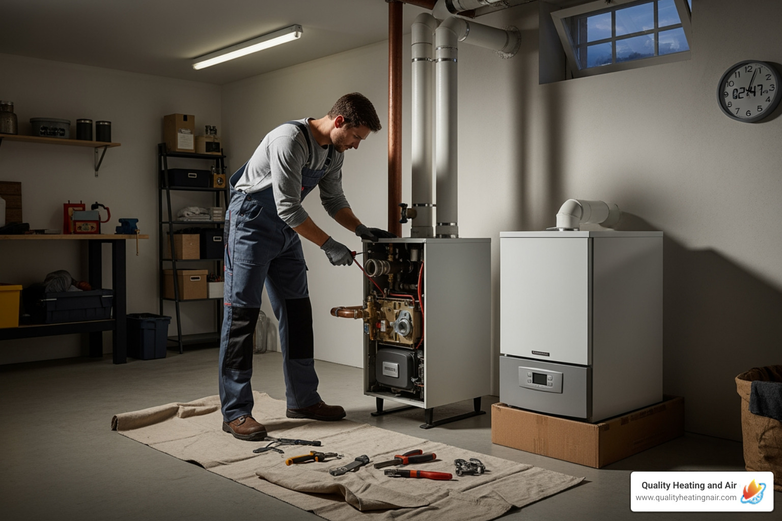 Infographic showing 5 critical signs your boiler needs immediate replacement: 1) Unit is 20-30 years old or older, 2) Water pooling or visible leaks around the base, 3) Frequent breakdowns requiring multiple service calls, 4) Yellow or flickering pilot light indicating combustion problems, 5) Sudden spike in heating bills suggesting efficiency loss - 24 hour boiler replacement in thornton, co Infographic showing 5 critical signs your boiler needs immediate replacement: 1) Unit is 20-30 years old or older, 2) Water pooling or visible leaks around the base, 3) Frequent breakdowns requiring multiple service calls, 4) Yellow or flickering pilot light indicating combustion problems, 5) Sudden spike in heating bills suggesting efficiency loss - 24 hour boiler replacement in thornton, co