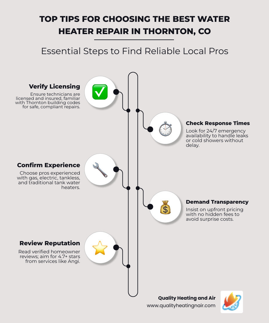 Infographic showing top tips for choosing the best water heater repair service in Thornton CO - best water heater repair in Infographic showing top tips for choosing the best water heater repair service in Thornton CO - best water heater repair in