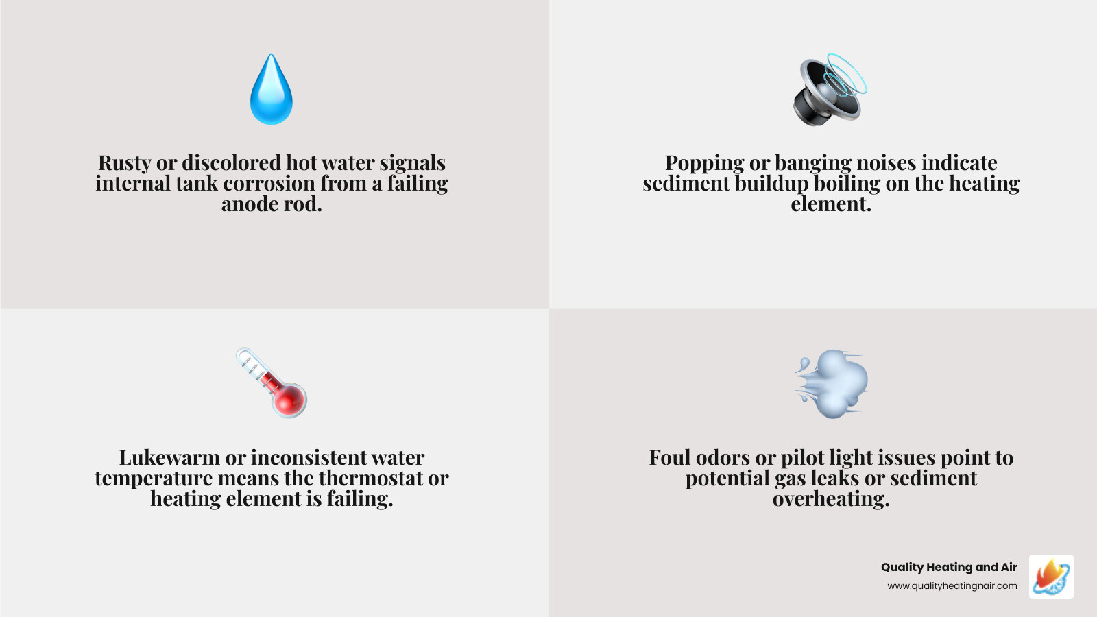 Infographic showing steps for emergency water heater repair in Brighton CO and common failure signs - emergency water heater