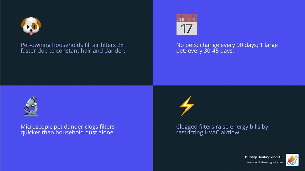 Infographic showing accelerated filter clogging cycle in pet households vs. non-pet households with replacement frequency Infographic showing accelerated filter clogging cycle in pet households vs. non-pet households with replacement frequency