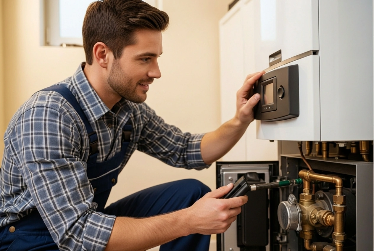 technician performing a home energy assessment technician performing a home energy assessment