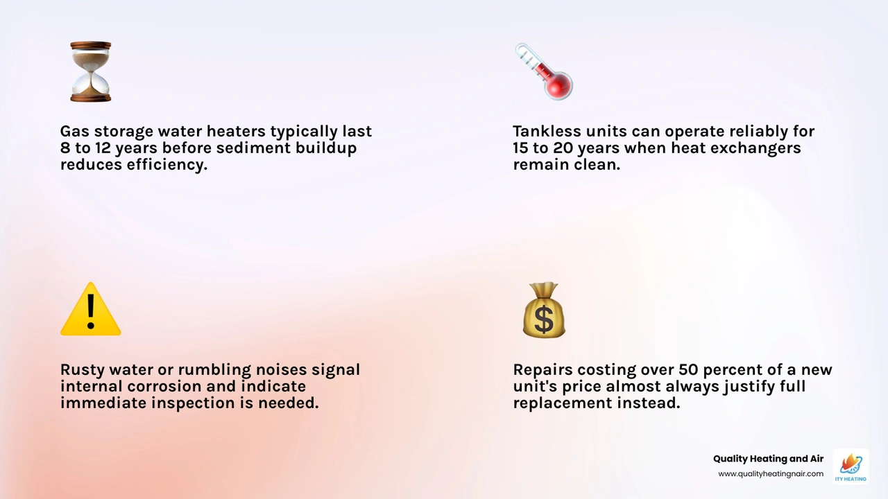 Water heater lifespan by type and key warning signs homeowners should know infographic Water heater lifespan by type and key warning signs homeowners should know infographic