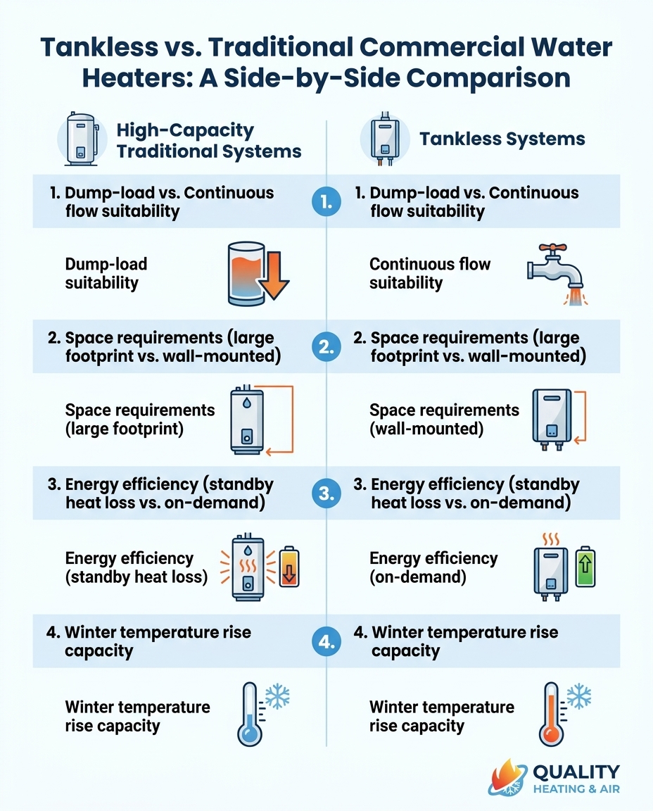 Tankless vs. Traditional Commercial Water Heaters: A Side-by-Side Comparison