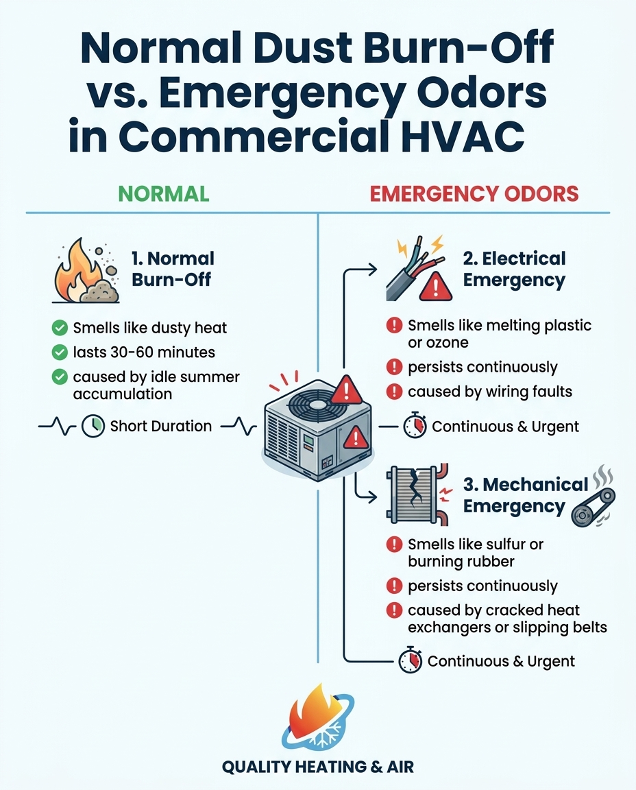 Normal Dust Burn-Off vs. Emergency Odors in Commercial HVAC