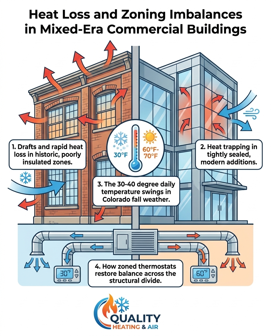 Heat Loss and Zoning Imbalances in Mixed-Era Commercial Buildings