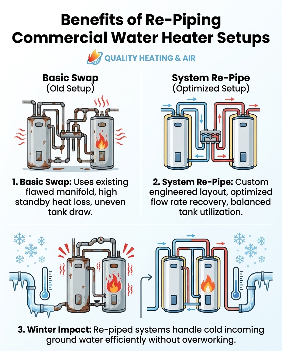 Benefits of Re-Piping Commercial Water Heater Setups