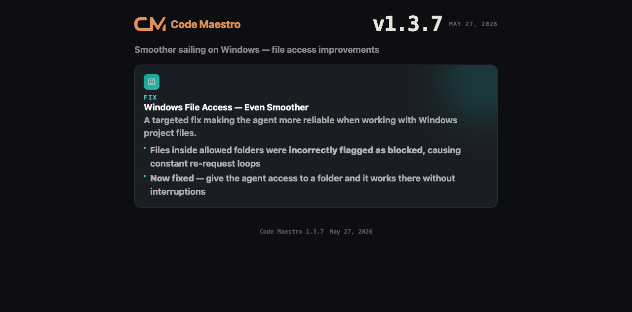 Code Maestro 1.3.7 - Smoother Sailing on Windows