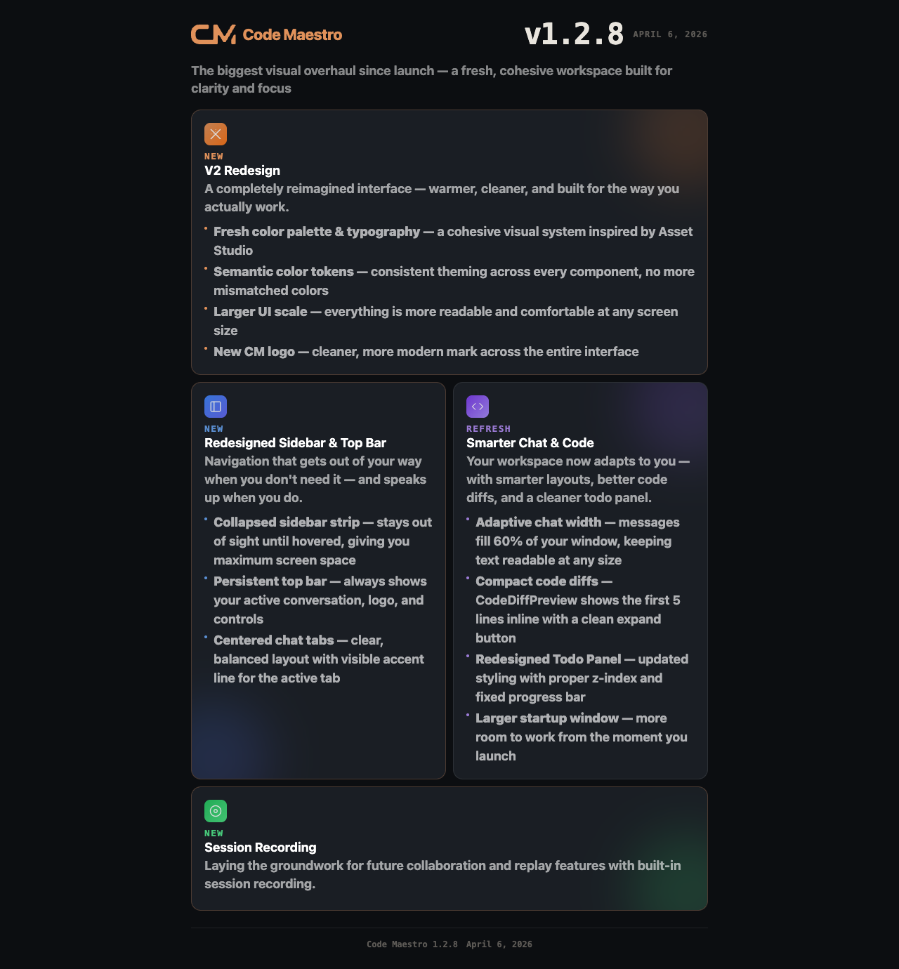 Code Maestro 1.2.8 - V2 Redesign