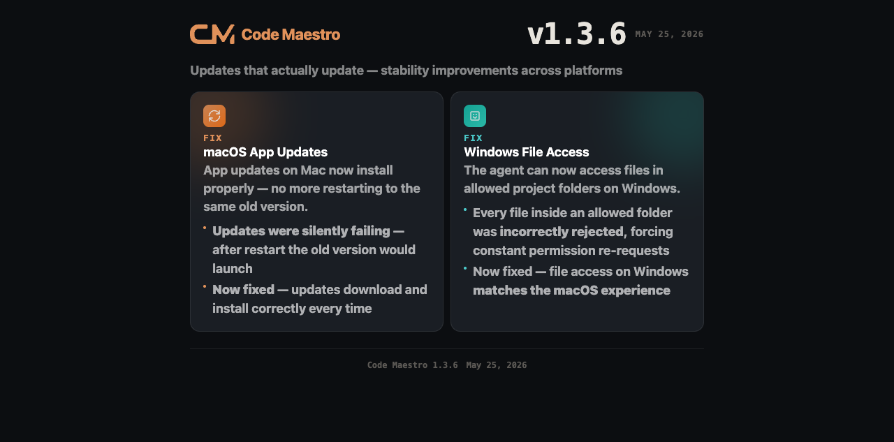 Code Maestro 1.3.6 - Updates That Actually Update