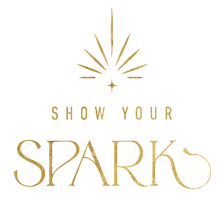 Golden stylized spark icon above the text 'SHOW YOUR SPARK' in gold lettering on a black background.