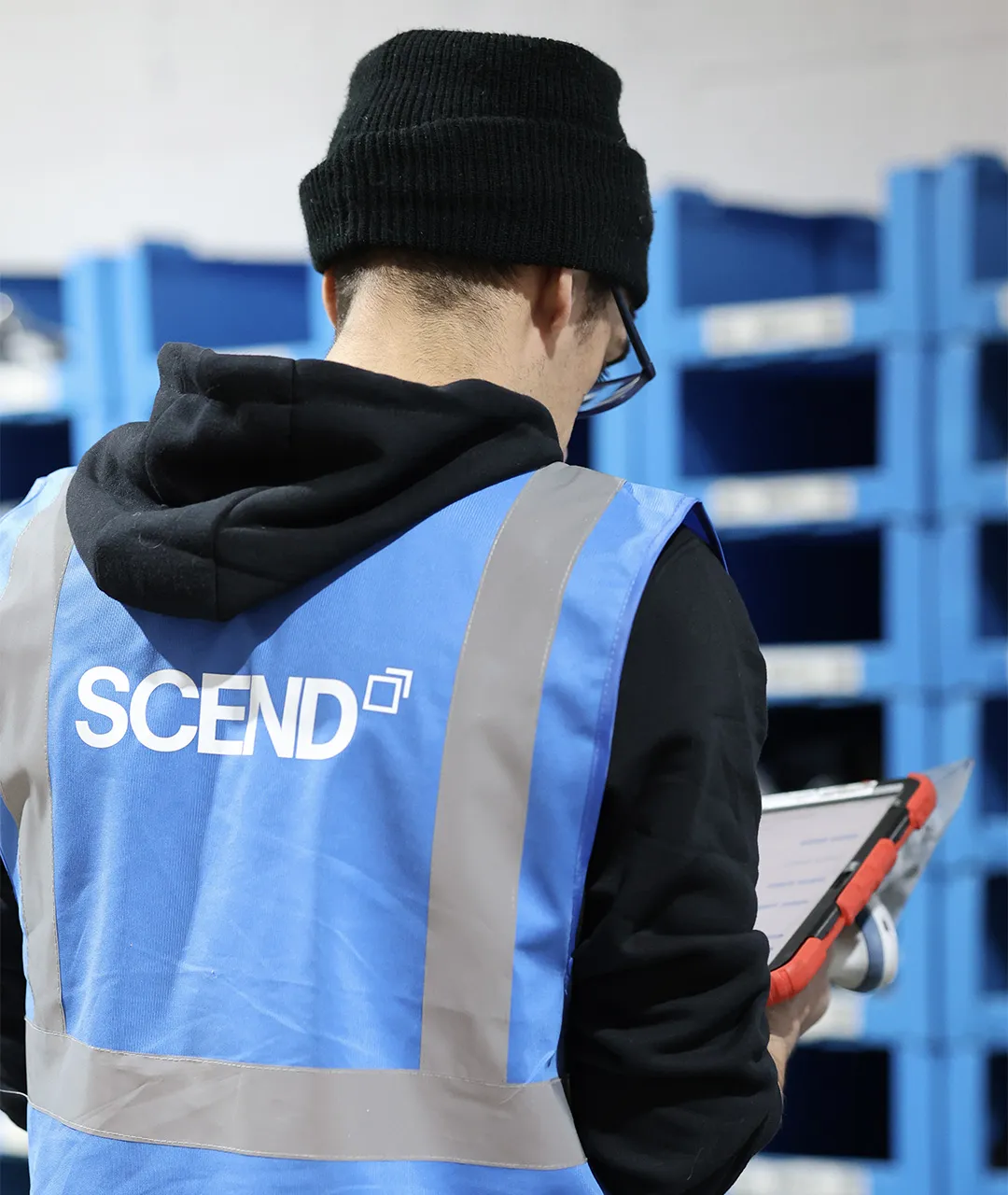 Back of employee picking