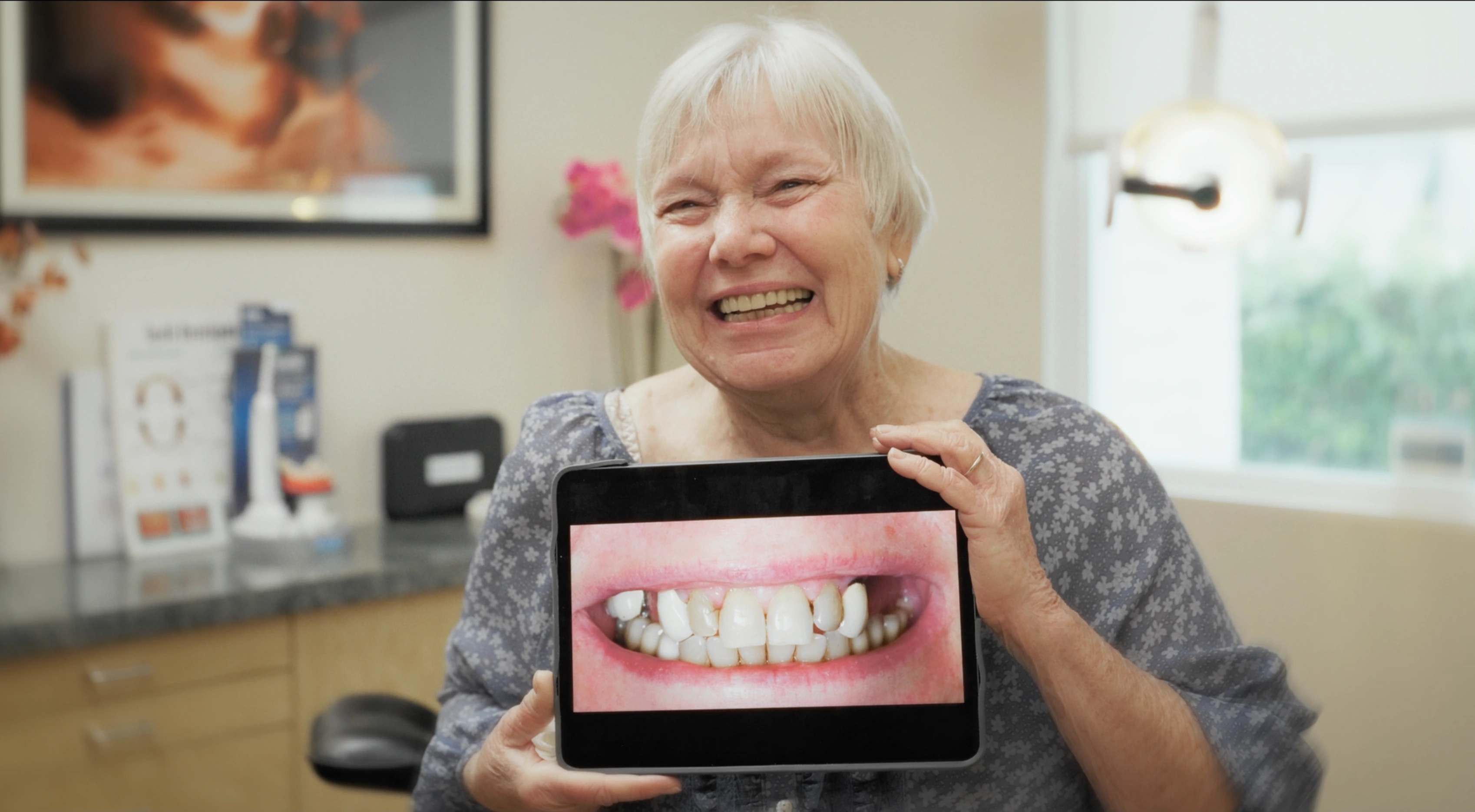 "Dr. Sean fixed my mouth with many advanced procedures. Now, not only my smile, but the fact that I can actually eat normal food and sit at a table with other people is amazing." — Linda K.