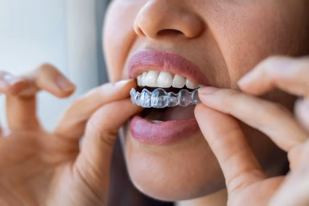 Patient wearing clear Invisalign retainer