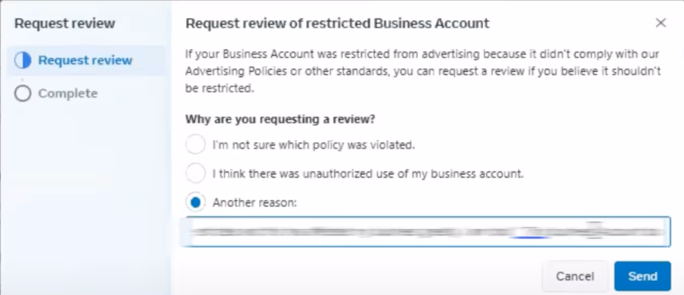 Request Review Business Account