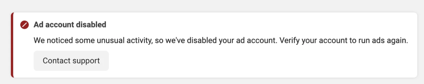 Ad account disabled