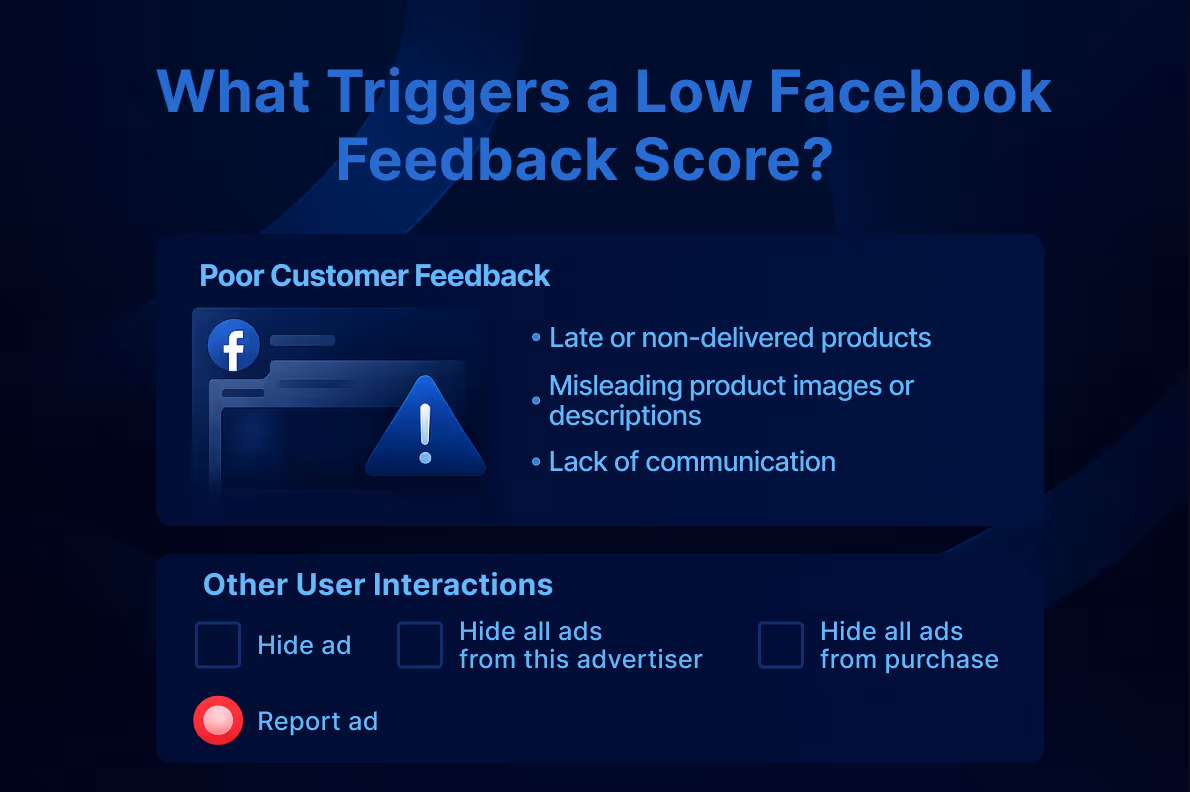 what triggers a low facebook feedback score