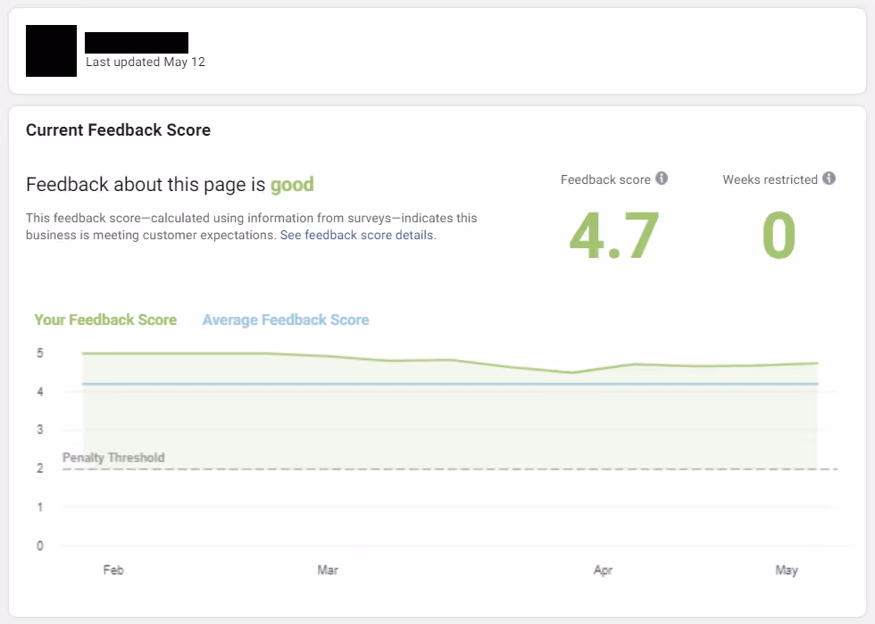 facebook feedback score screenshot 1