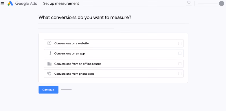 Google ads surface selection screenshot