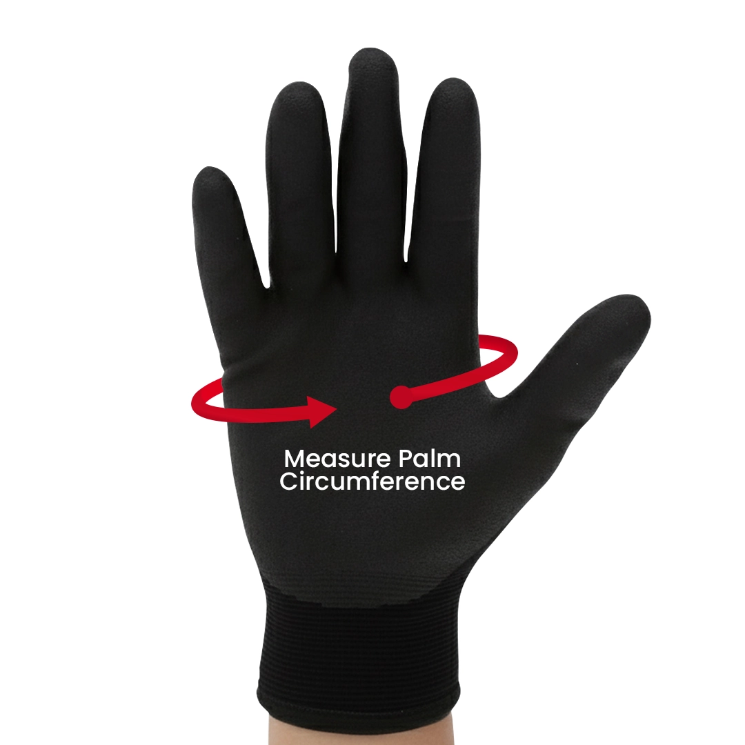 Illustration showing how to measure hand size for Ninja Ice gloves fitting