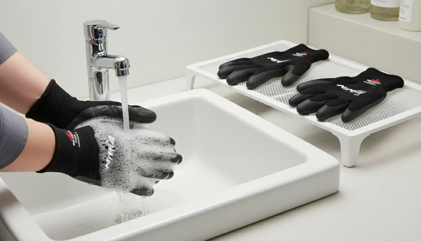 Illustration showing safe and proper glove use during work