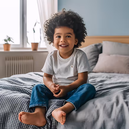 Child smiling during inclusive developmental support program