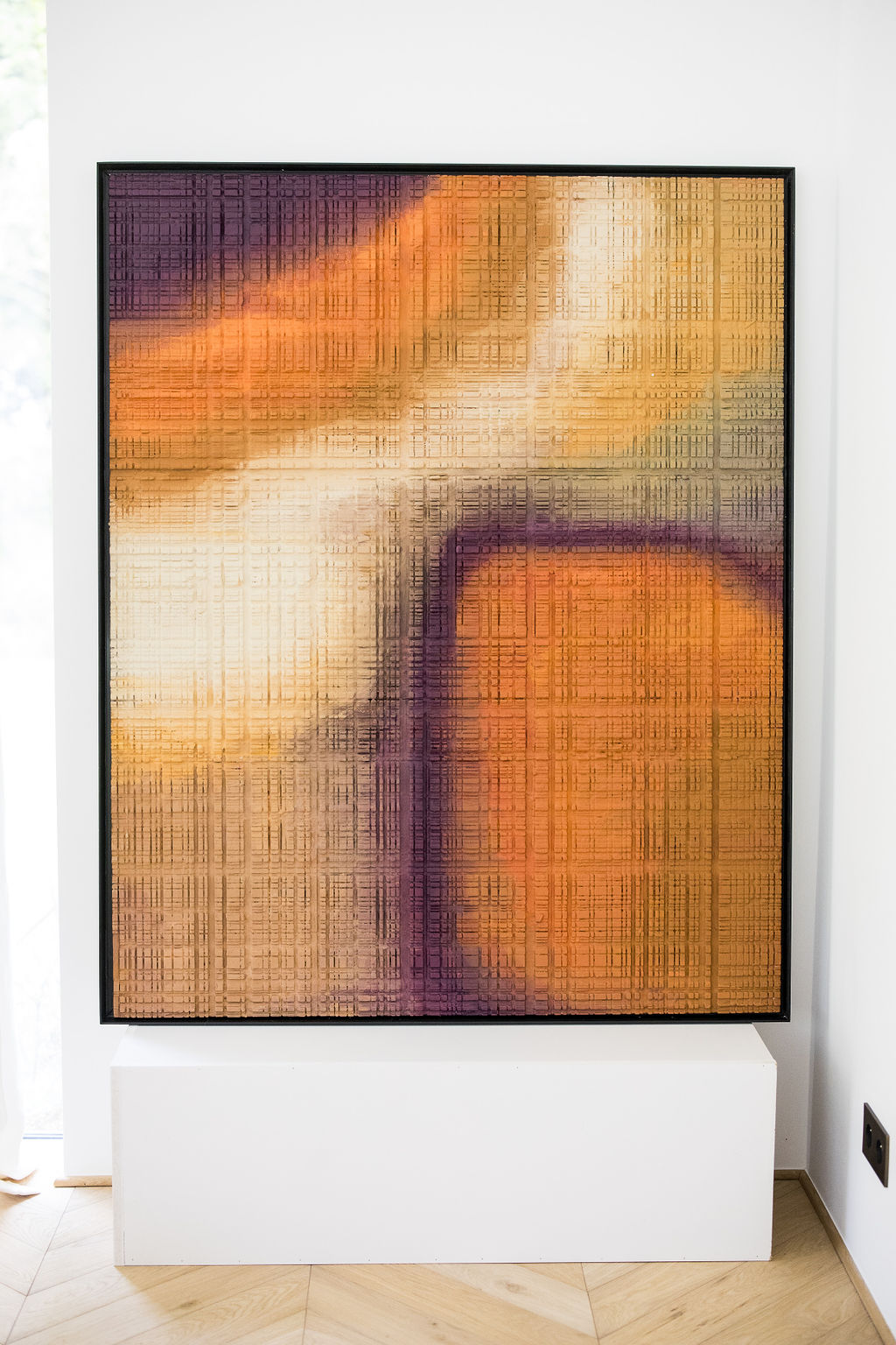 Unique abstract painting on reclaimed wood by Belgian artist Hélène Dawans.