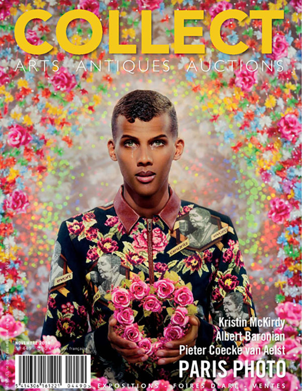 COLLECT magazine cover with a colorful portrait on a patterned background