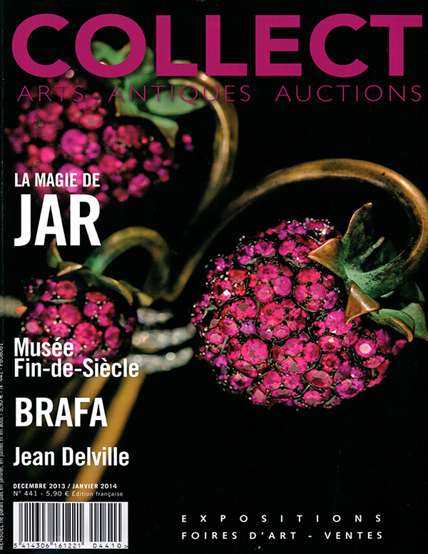 COLLECT magazine cover with close-up floral jewellery imagery and headlines about fairs and exhibitions