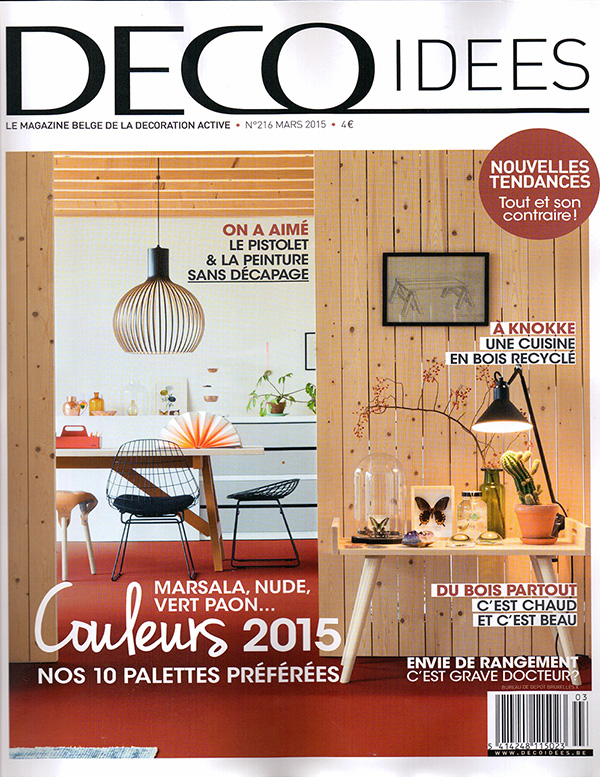 DECO IDEES magazine cover showing a Scandinavian-style interior and color-palette headlines