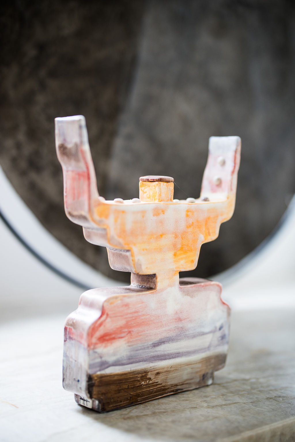 Soufi Ceramic by Jean Boghossian that embodies the artist’s distinctive approach to transformation through fire, here expressed in a sculptural, architectural form. The piece rises from a solid base into an open, almost ritual-like structure, suggest