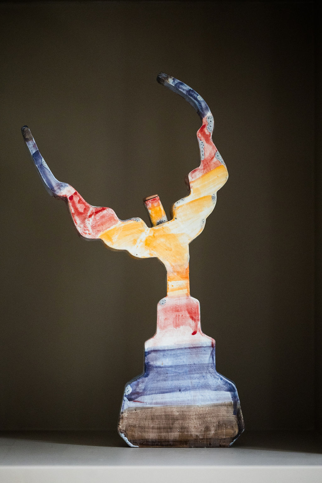 Soufi Ceramic by Jean Boghossian embodies the artist’s distinctive approach to transformation through fire, here expressed in a sculptural, architectural form. The piece rises from a solid base into an open, almost ritual-like structure.