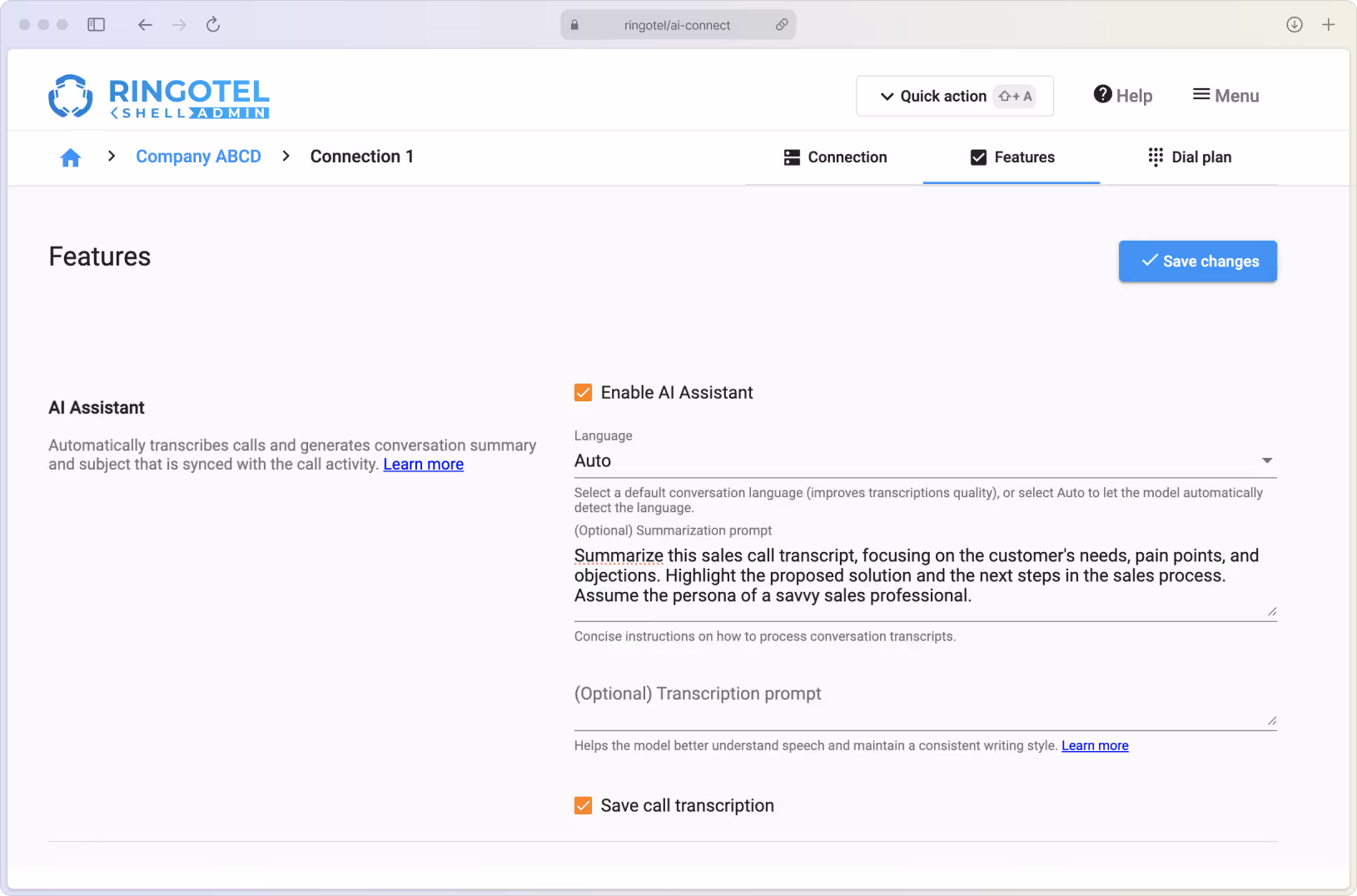 Ringotel AI Assistant screenshot