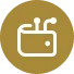 White wireframe icon of a wallet with a credit card inside on a gold circular background.