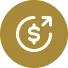 Circular gold icon with a dollar symbol and an arrow pointing upward to the right.