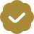 Gold circular badge with a black check mark in the center.