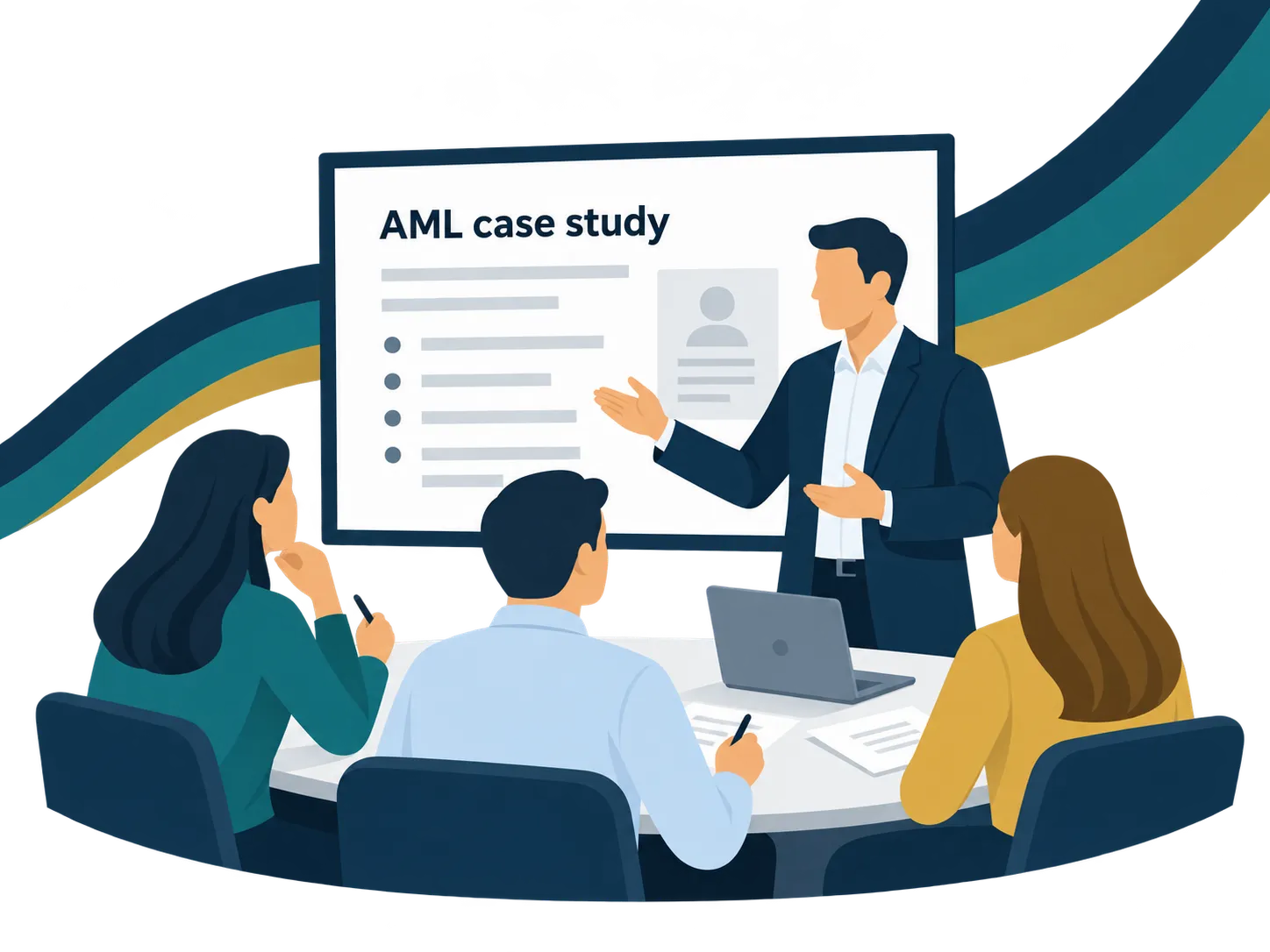 AML trainer and participants discussing a case study.