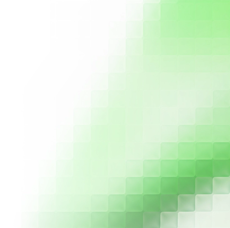 Abstract green gradient composed of soft square shapes fading into white background.