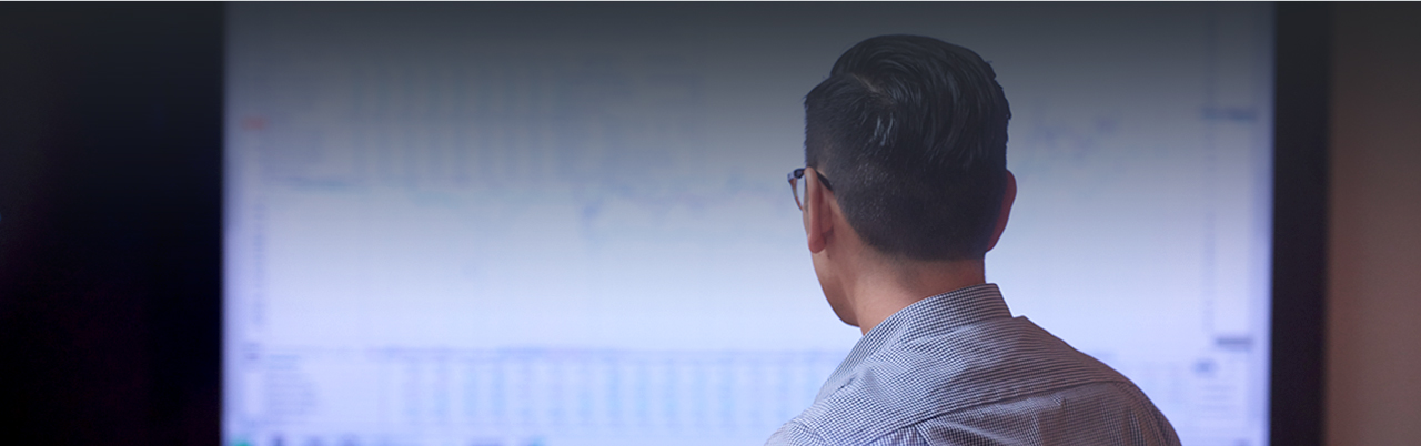 An image of someone giving a presentation standing in front of a projector explaining the content on the screen.