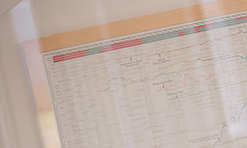 An image of a William O'Neil Wall Chart hang on the wall of the Chicago office.