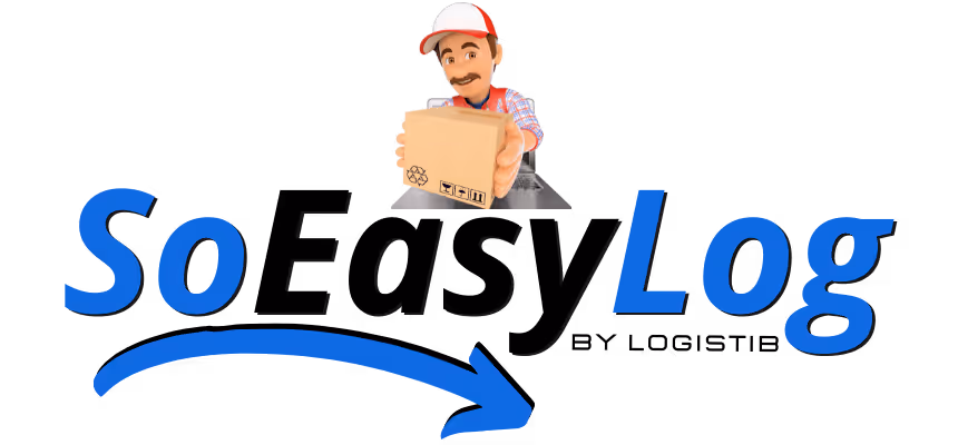 Logo of SoEasyLog featuring a delivery man holding a cardboard box and a blue arrow pointing right.