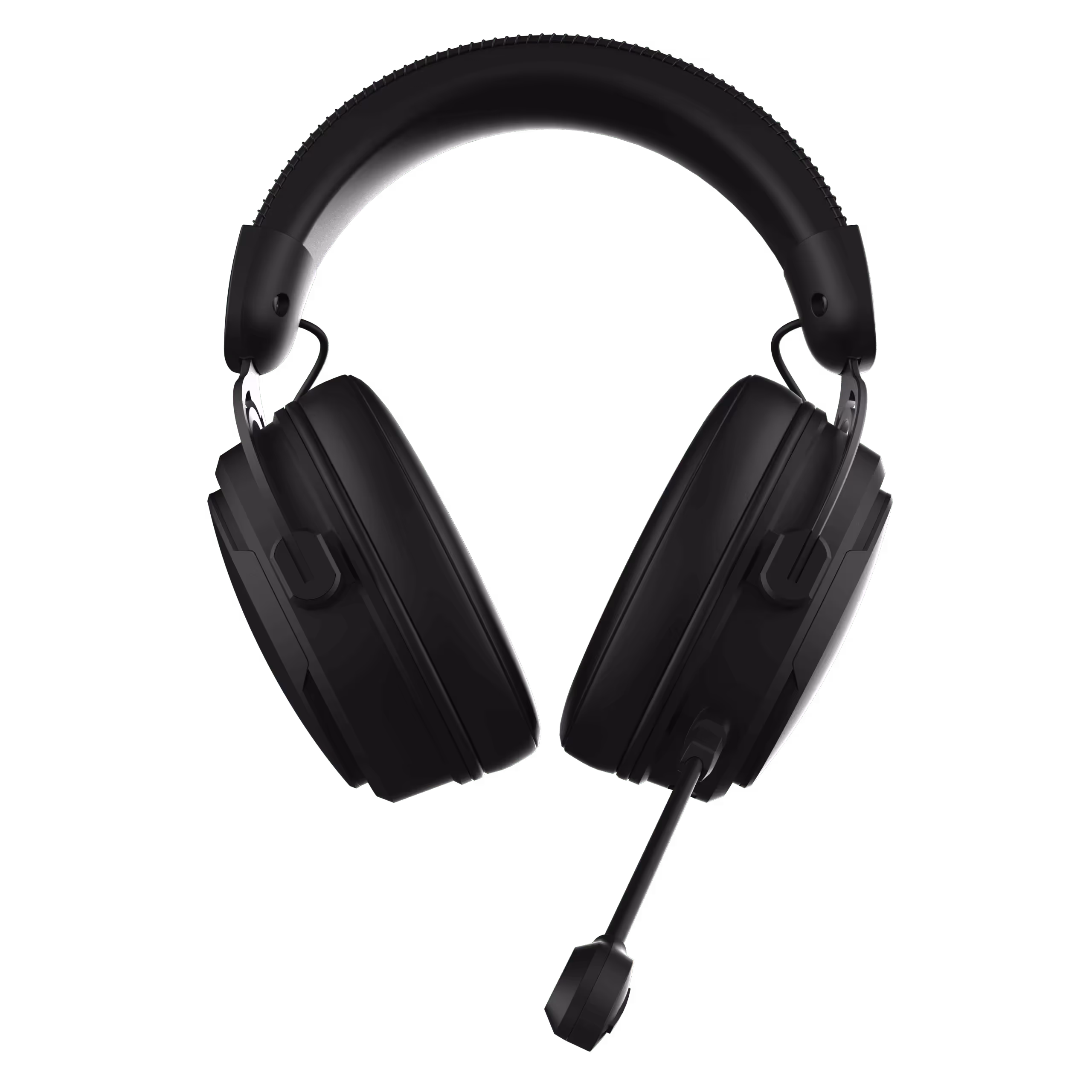 Black over-ear gaming headset with a built-in adjustable microphone.
