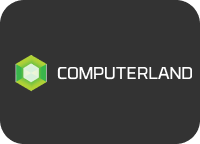Computerland company logo with hexagonal green and yellow icon.