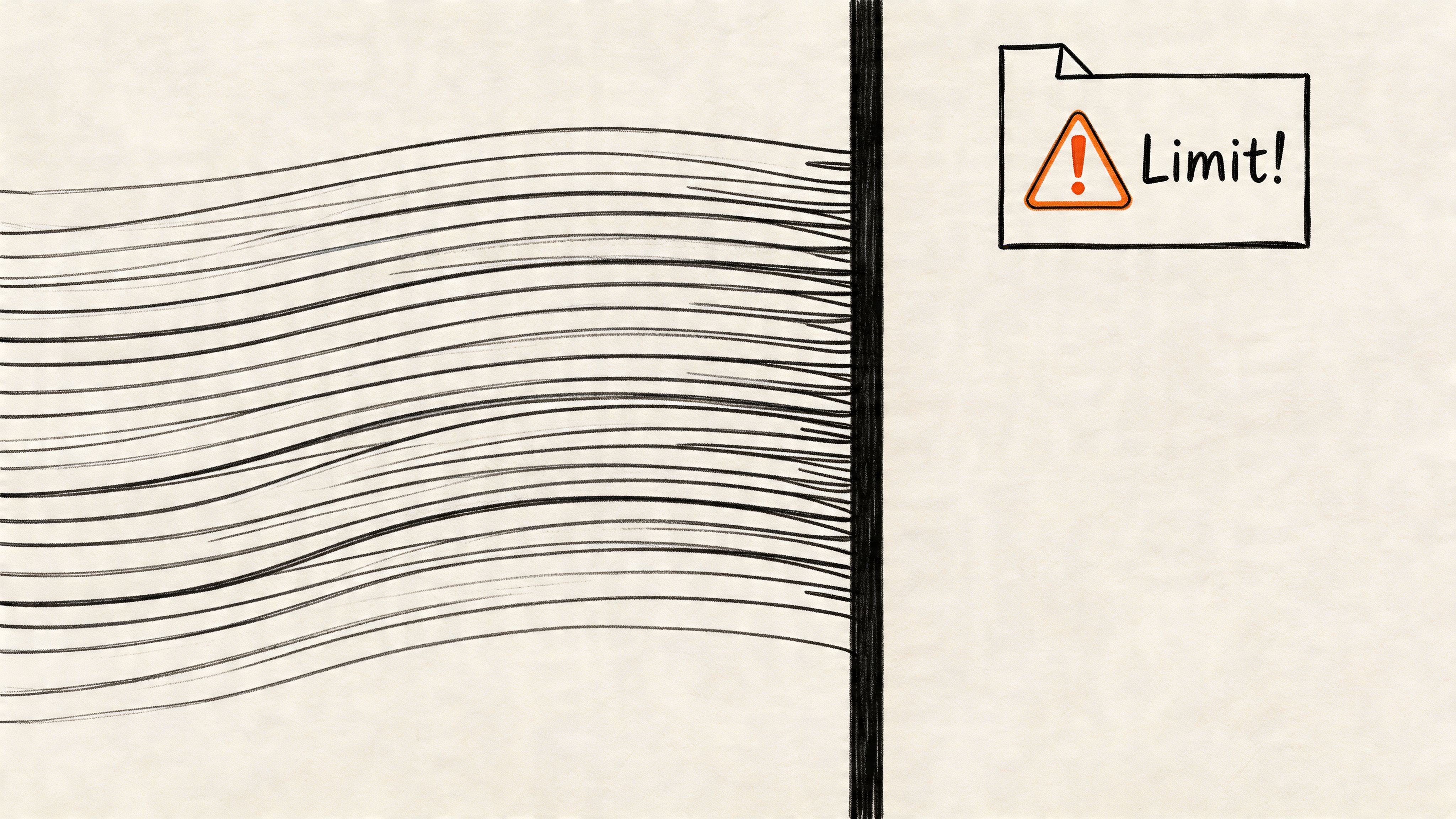 A conceptual illustration showing wavy lines stopped by a vertical barrier labeled with a limit warning sign.