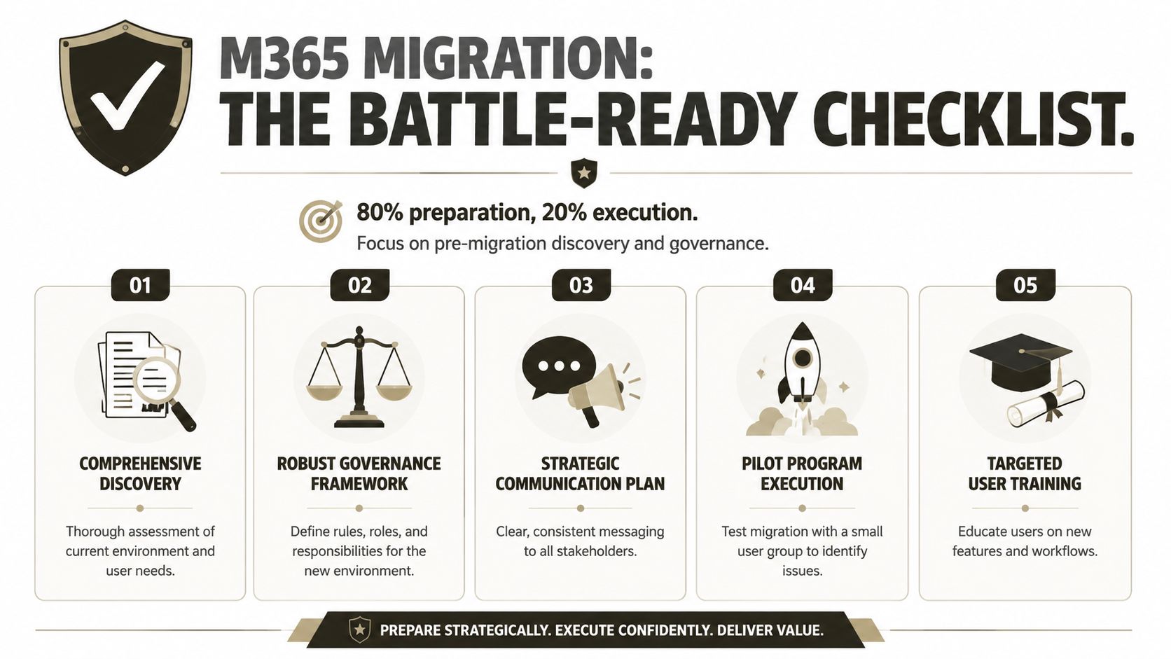 A five-step checklist for planning and executing a Microsoft 365 migration strategy effectively.
