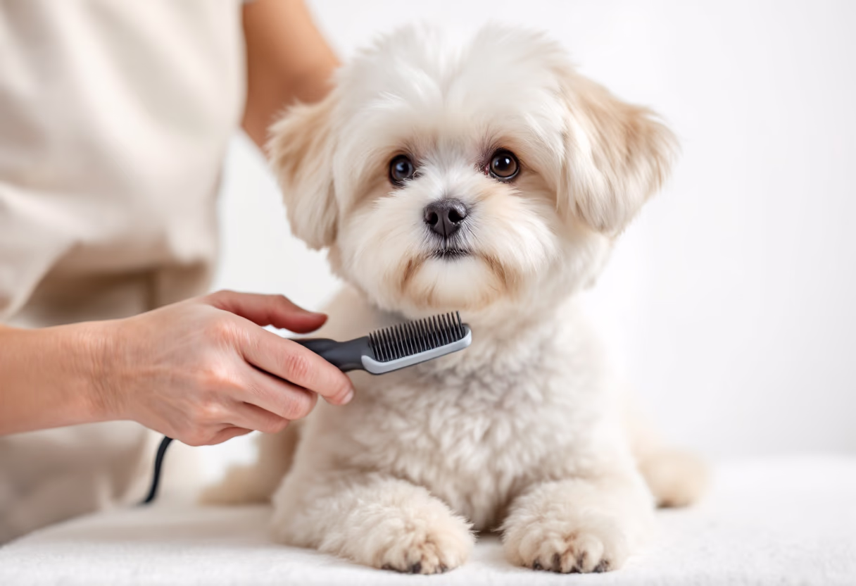 image of a dog being groomed