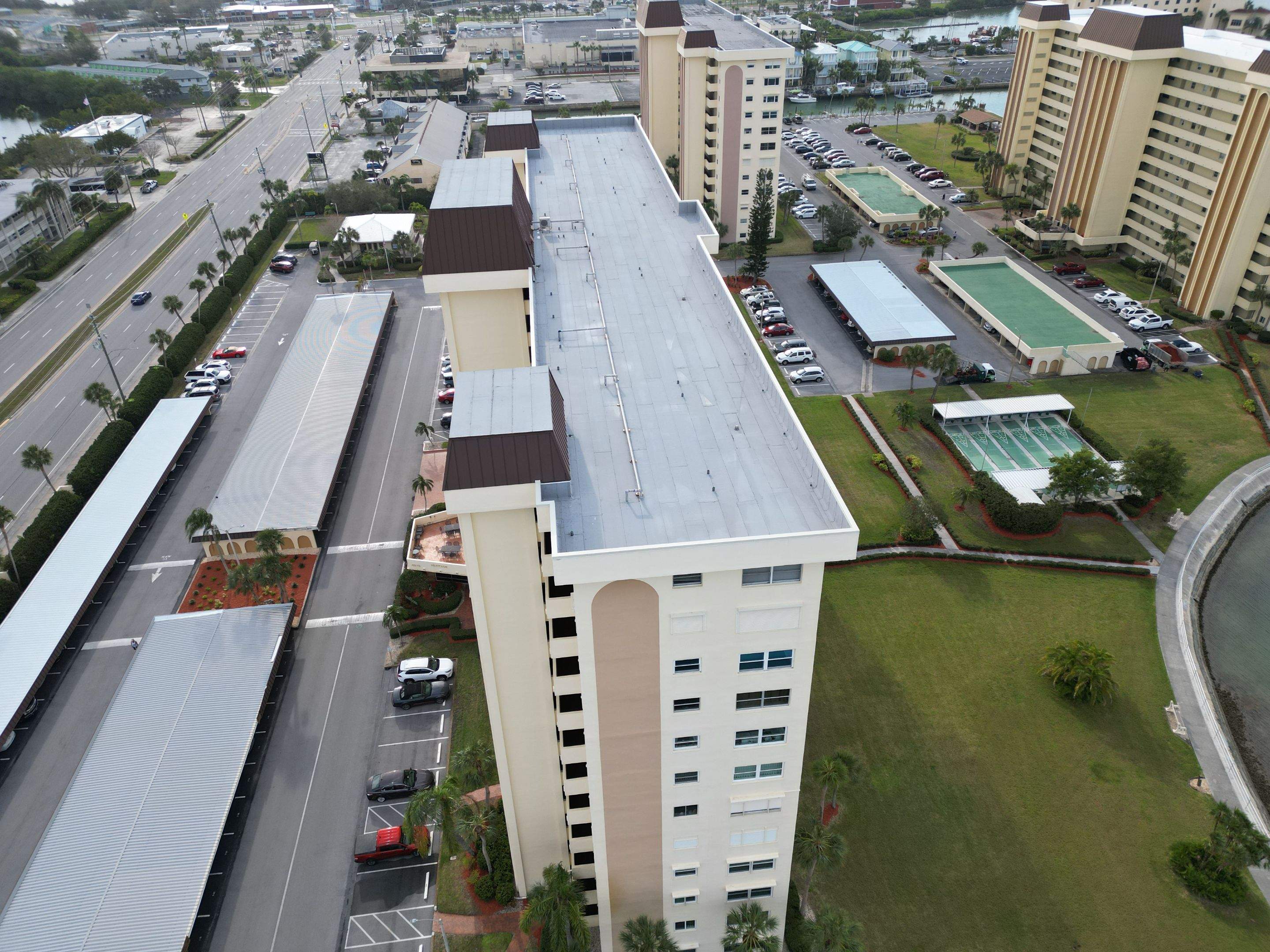 Modern building roof with early morning sky