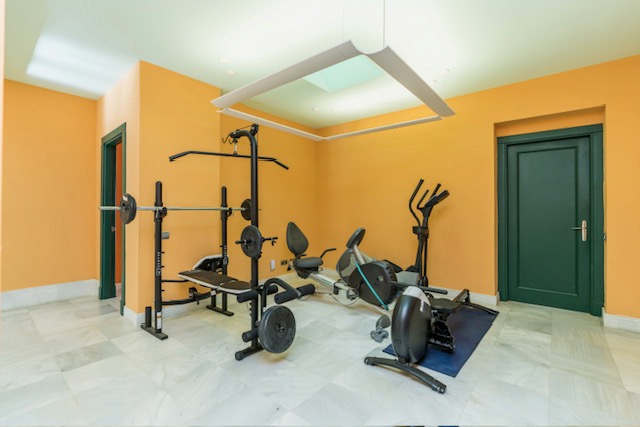 Home gym with weights and exercise machines